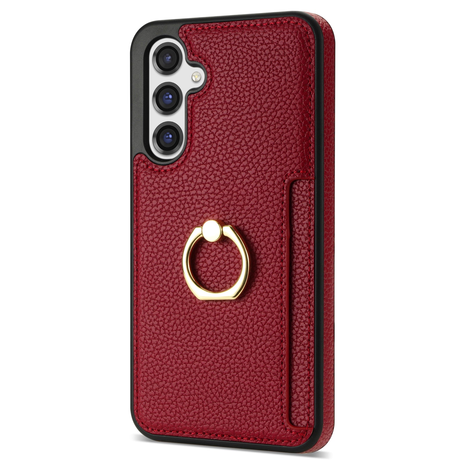 For Samsung Galaxy A16 4G / 5G Case Ring Kickstand PU+TPU Card Holder Phone Cover - Red