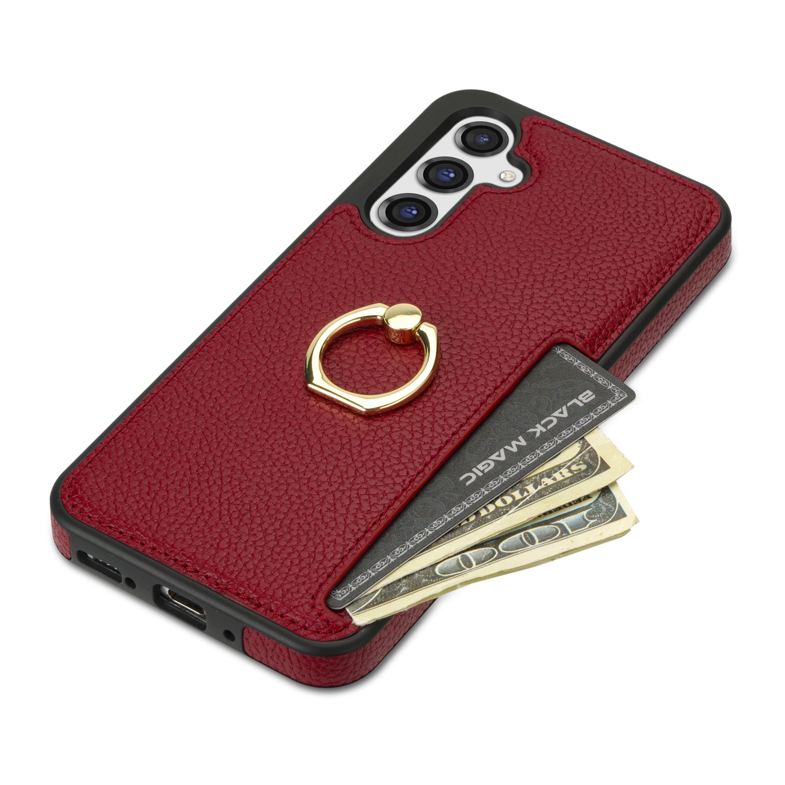 For Samsung Galaxy A16 4G / 5G Case Ring Kickstand PU+TPU Card Holder Phone Cover - Red
