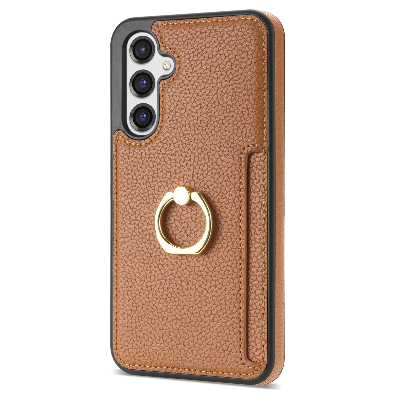For Samsung Galaxy A16 4G / 5G Case Ring Kickstand PU+TPU Card Holder Phone Cover - Brown