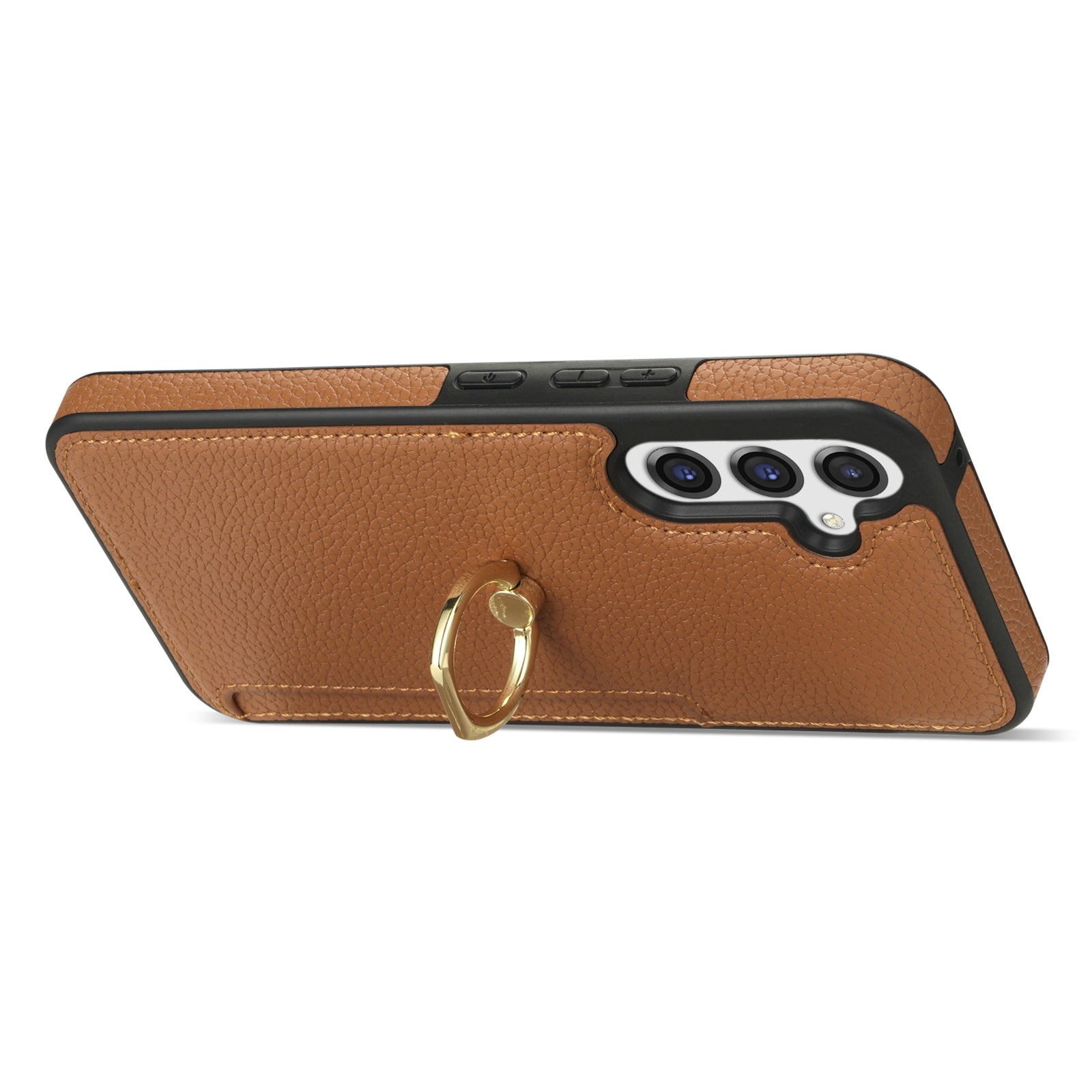 For Samsung Galaxy A16 4G / 5G Case Ring Kickstand PU+TPU Card Holder Phone Cover - Brown