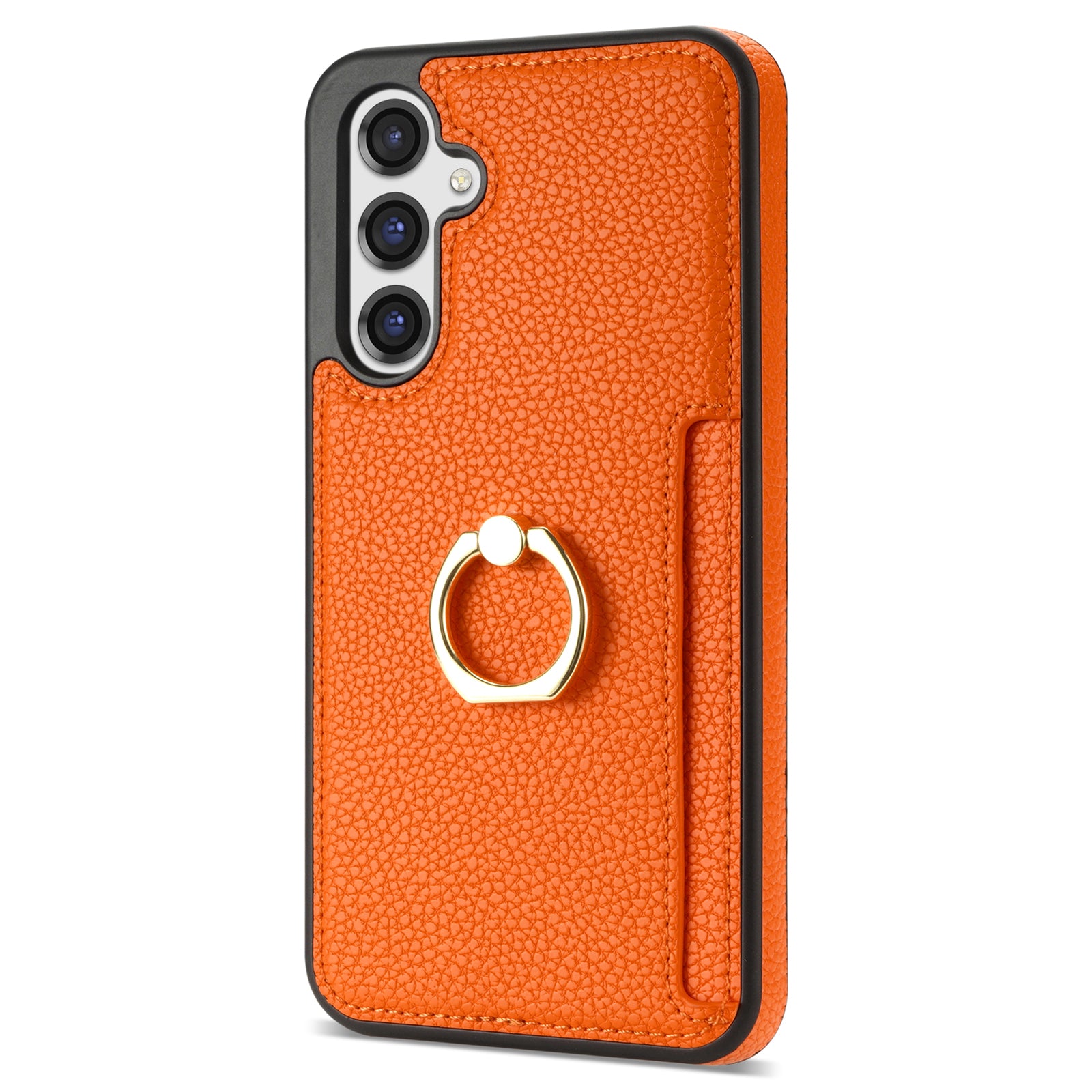 For Samsung Galaxy A16 4G / 5G Case Ring Kickstand PU+TPU Card Holder Phone Cover - Orange