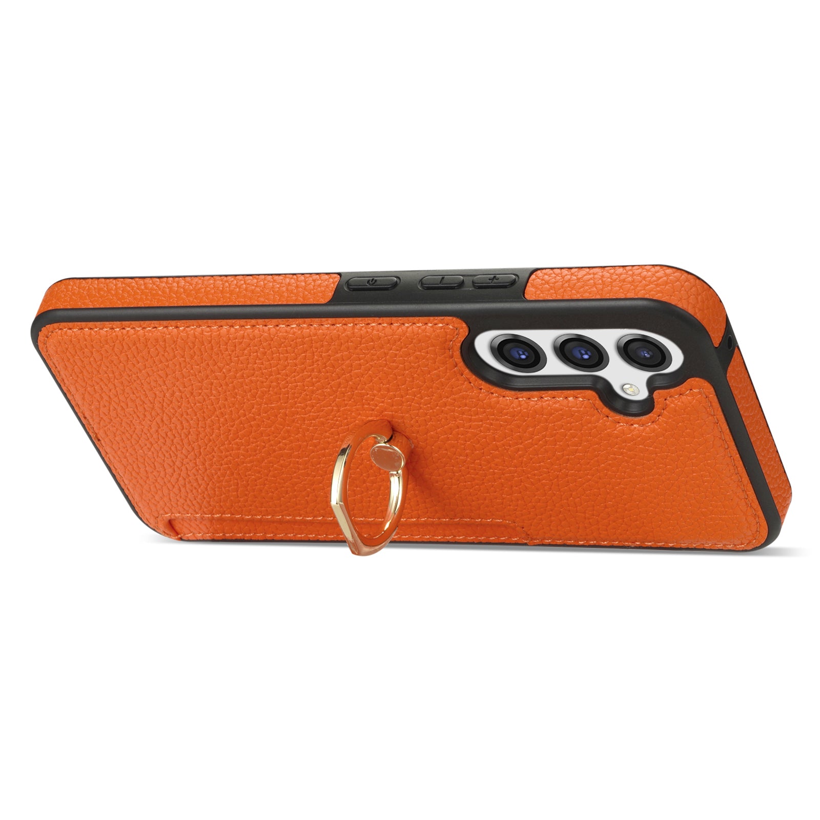 For Samsung Galaxy A16 4G / 5G Case Ring Kickstand PU+TPU Card Holder Phone Cover - Orange