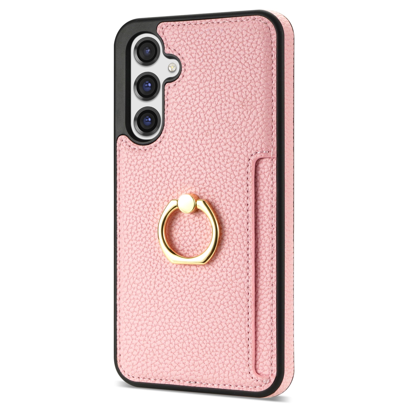 For Samsung Galaxy A16 4G / 5G Case Ring Kickstand PU+TPU Card Holder Phone Cover - Pink
