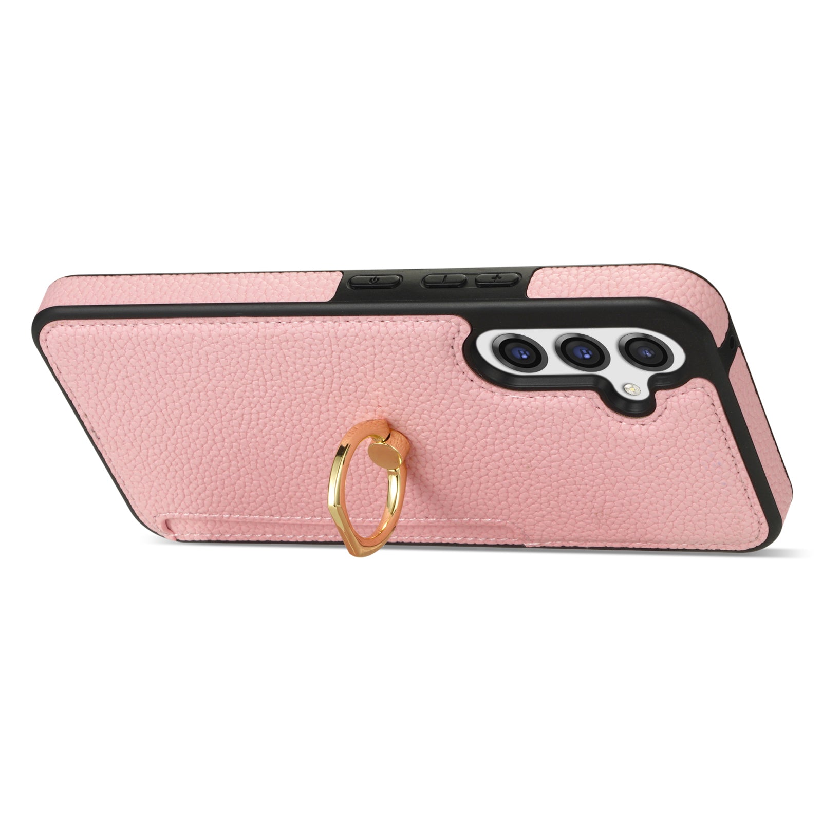 For Samsung Galaxy A16 4G / 5G Case Ring Kickstand PU+TPU Card Holder Phone Cover - Pink