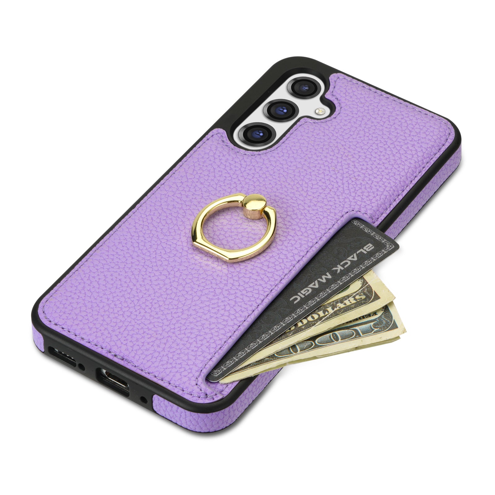 For Samsung Galaxy A16 4G / 5G Case Ring Kickstand PU+TPU Card Holder Phone Cover - Purple