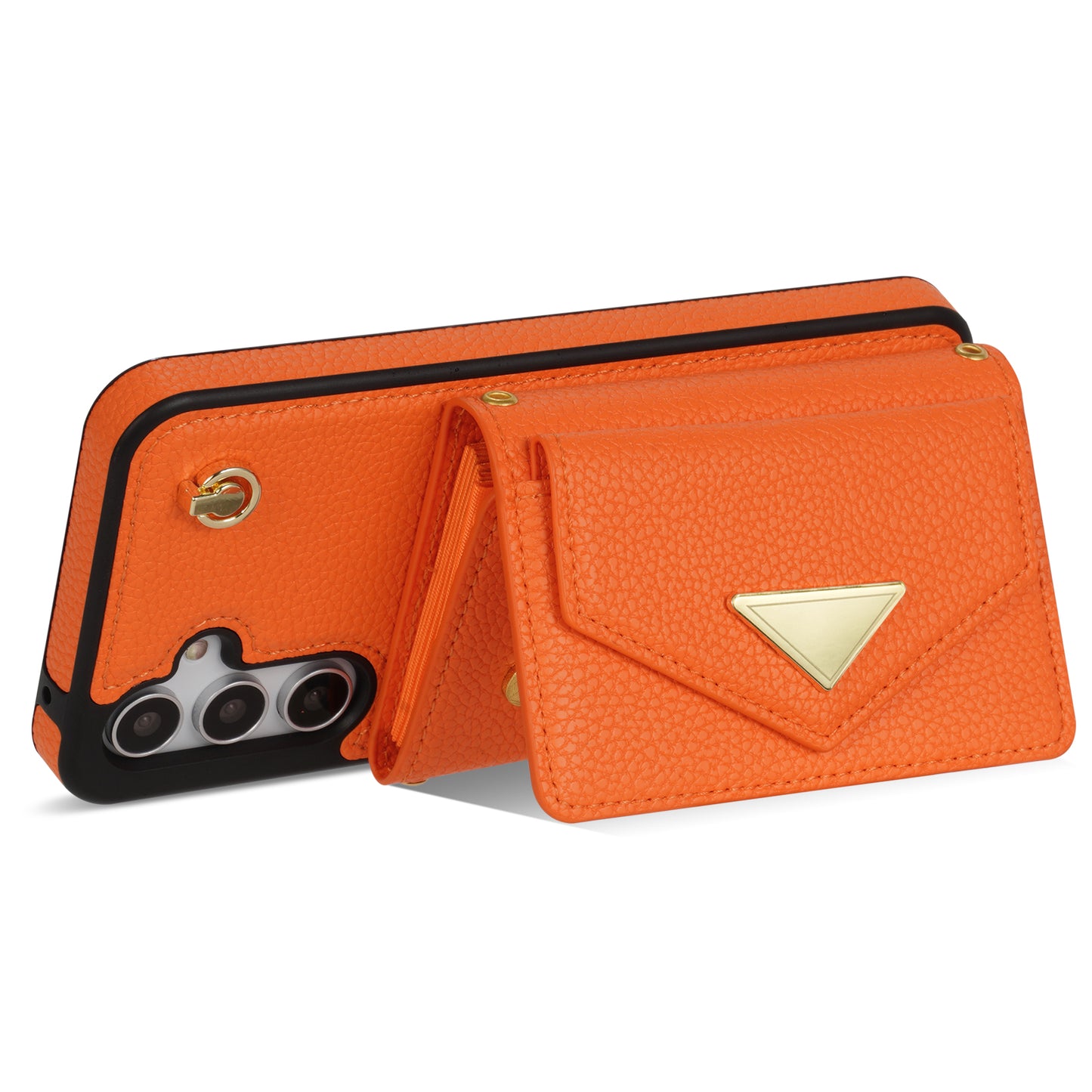 For Samsung Galaxy A16 4G / 5G Case Card Slots PU+TPU Cell Phone Cover with Long Strap - Orange