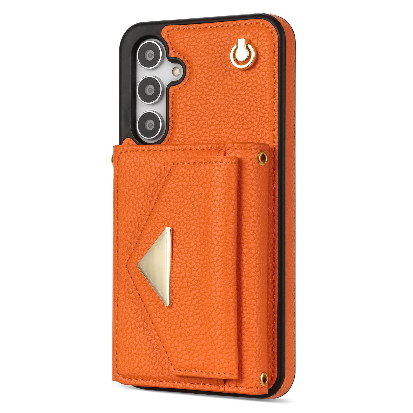 For Samsung Galaxy A16 4G / 5G Case Card Slots PU+TPU Cell Phone Cover with Long Strap - Orange