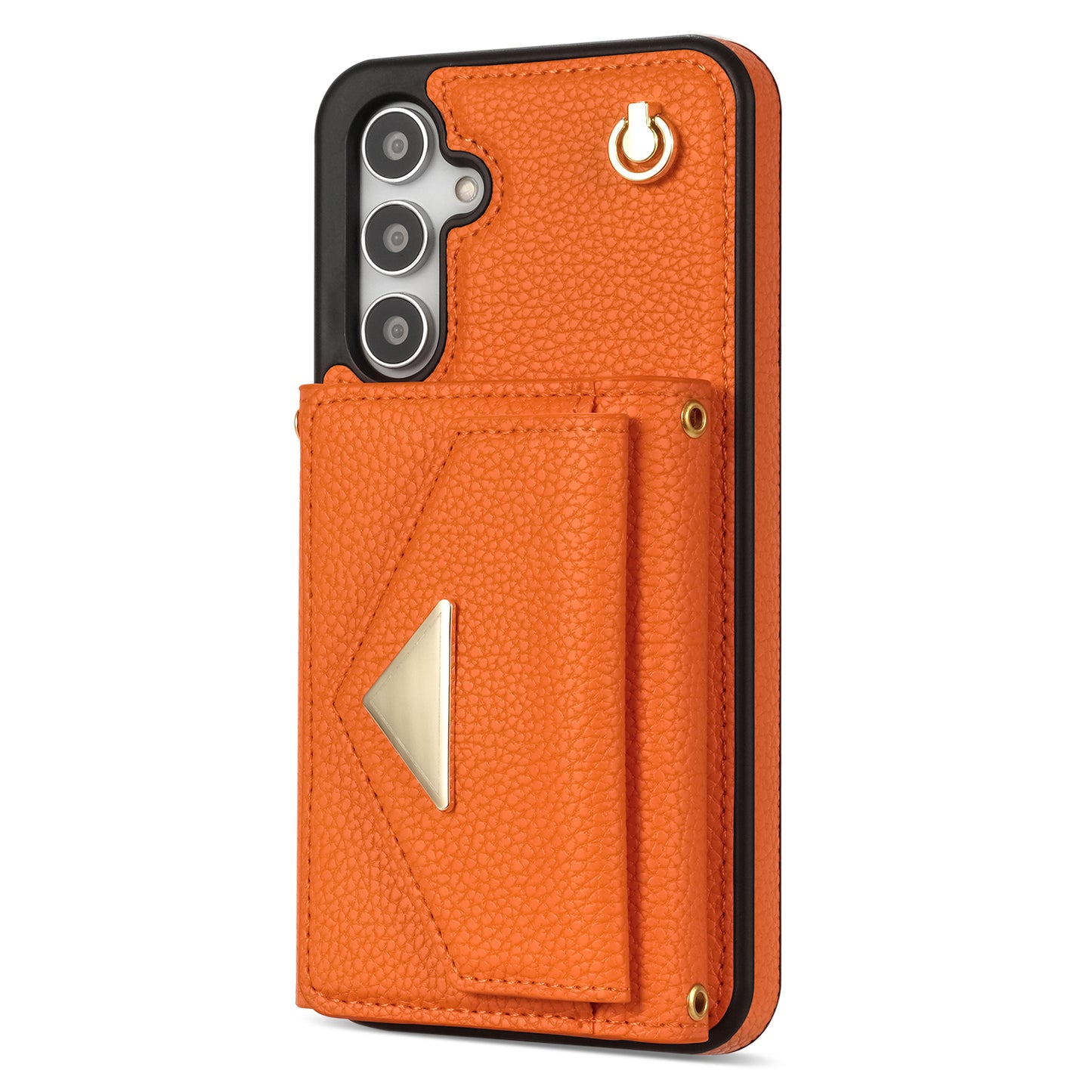 For Samsung Galaxy A16 4G / 5G Case Card Slots PU+TPU Cell Phone Cover with Long Strap - Orange