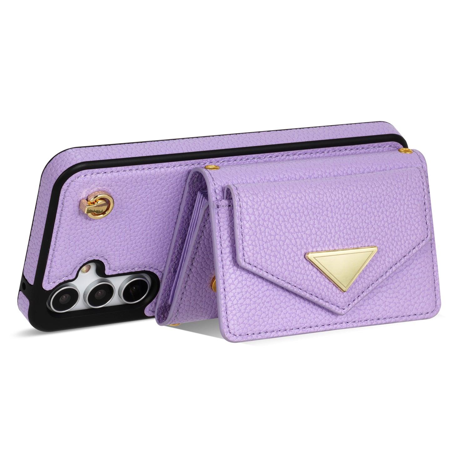 For Samsung Galaxy A16 4G / 5G Case Card Slots PU+TPU Cell Phone Cover with Long Strap - Purple