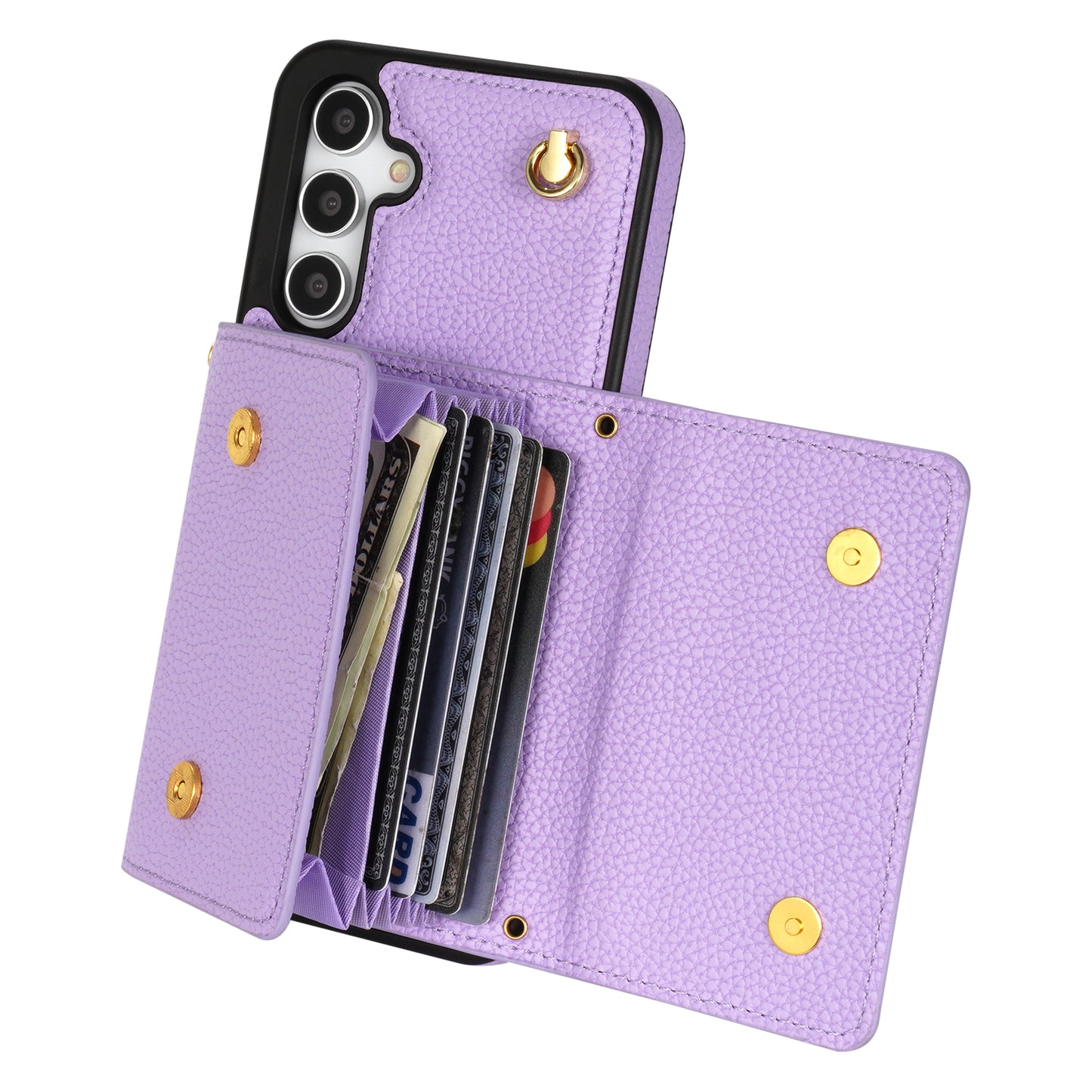 For Samsung Galaxy A16 4G / 5G Case Card Slots PU+TPU Cell Phone Cover with Long Strap - Purple