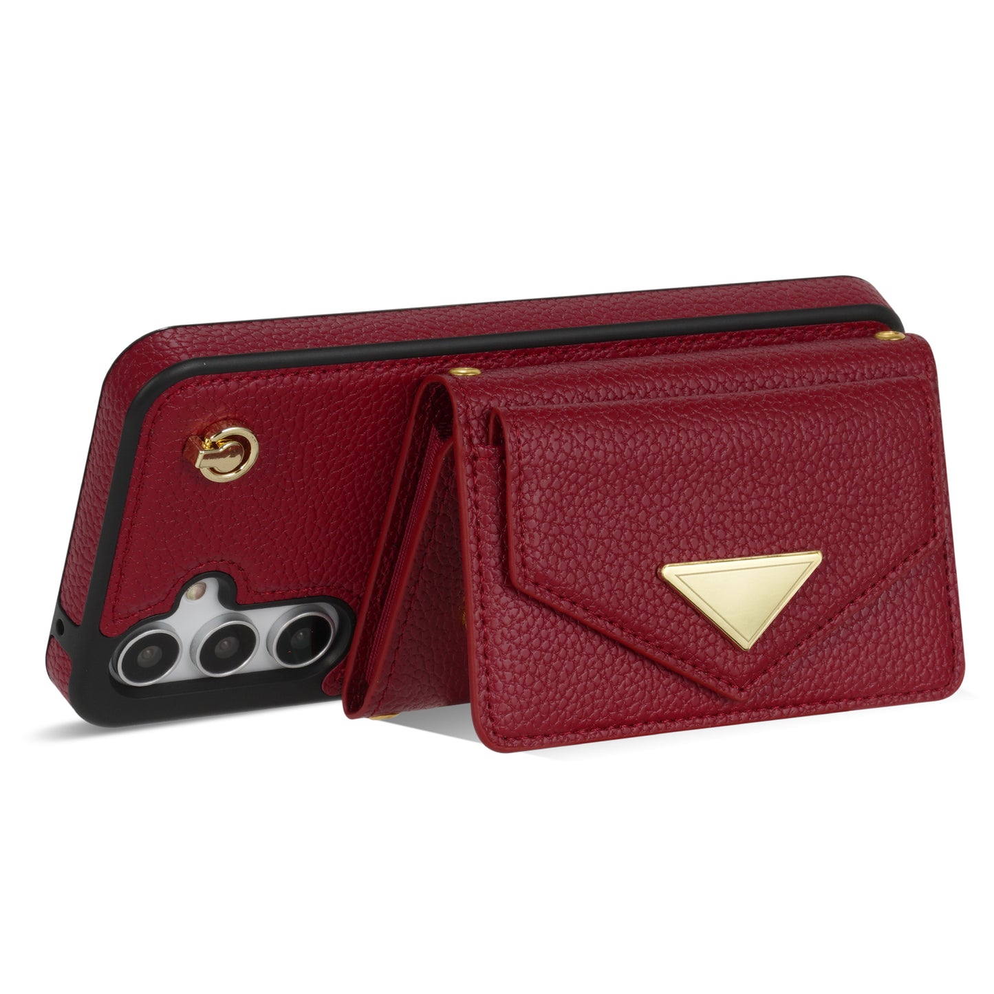 For Samsung Galaxy A16 4G / 5G Case Card Slots PU+TPU Cell Phone Cover with Long Strap - Wine Red