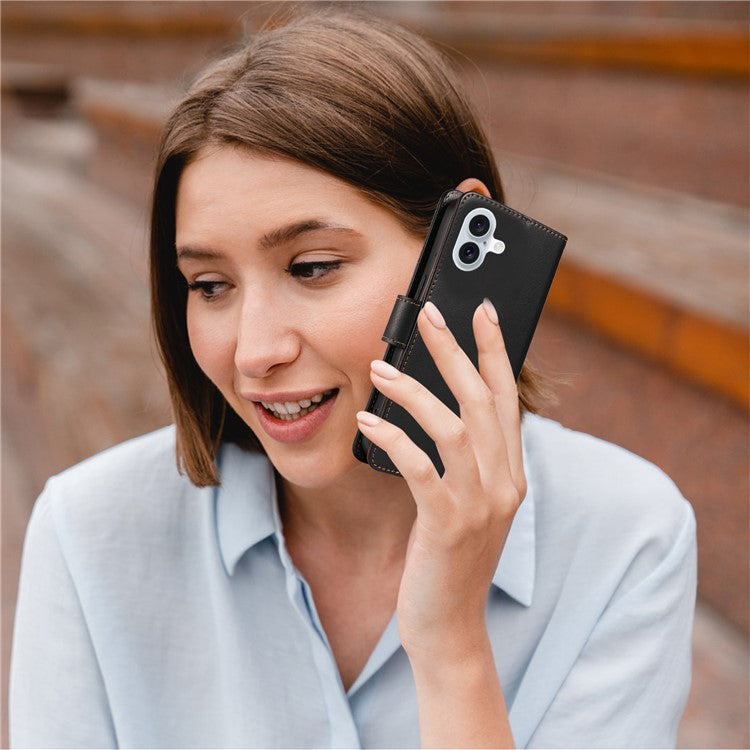 For iPhone 16 Plus Case RFID Blocking PU Leather Wallet Flip Phone Cover with Wrist Strap - Black