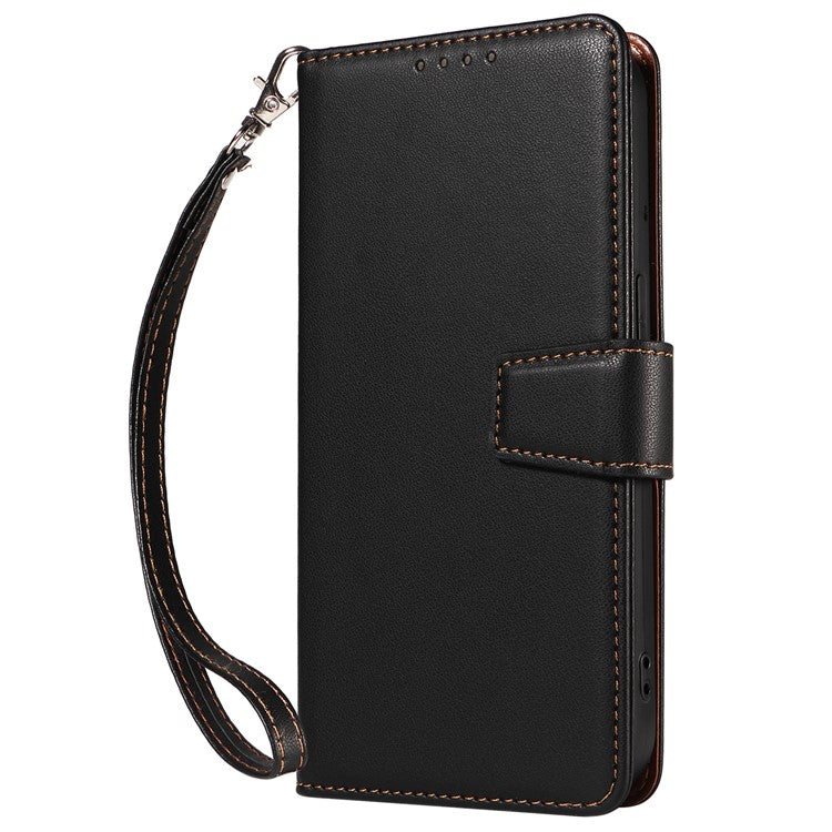 For iPhone 16 Plus Case RFID Blocking PU Leather Wallet Flip Phone Cover with Wrist Strap - Black