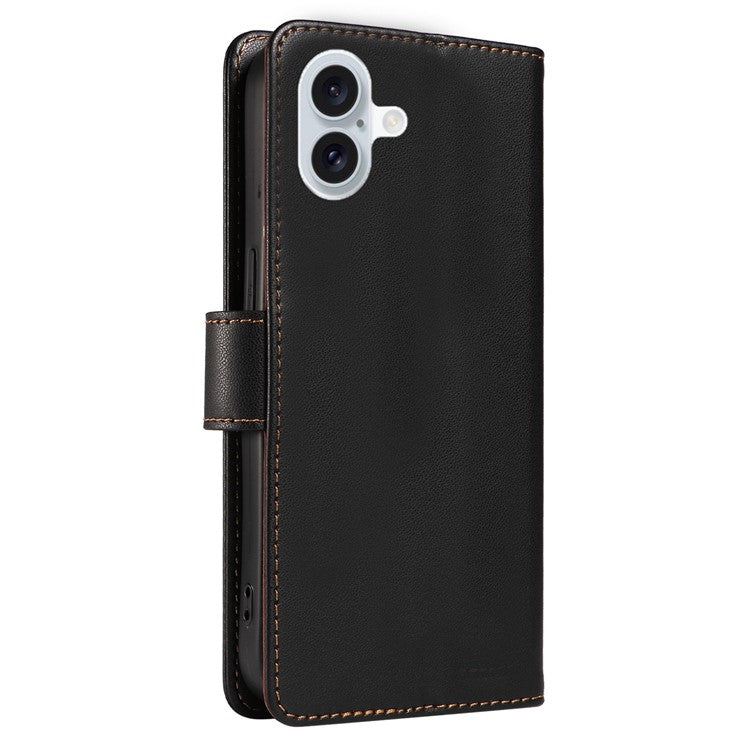 For iPhone 16 Plus Case RFID Blocking PU Leather Wallet Flip Phone Cover with Wrist Strap - Black