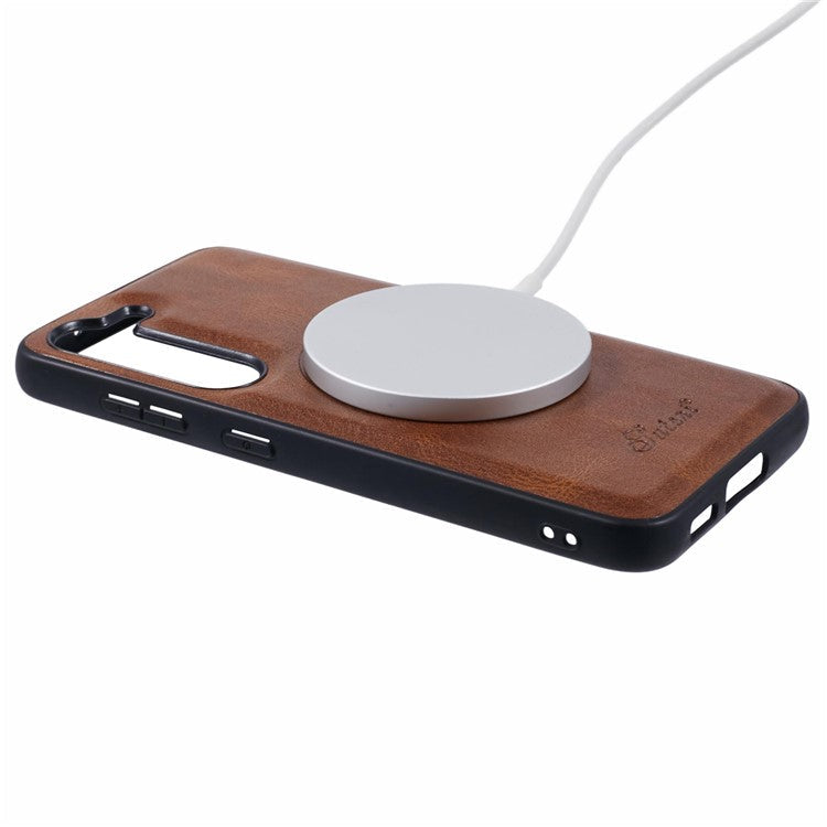 SUTENI H17 For Samsung Galaxy S23+ Case Compatible with MagSafe Card Holder Kickstand Phone Cover - Brown