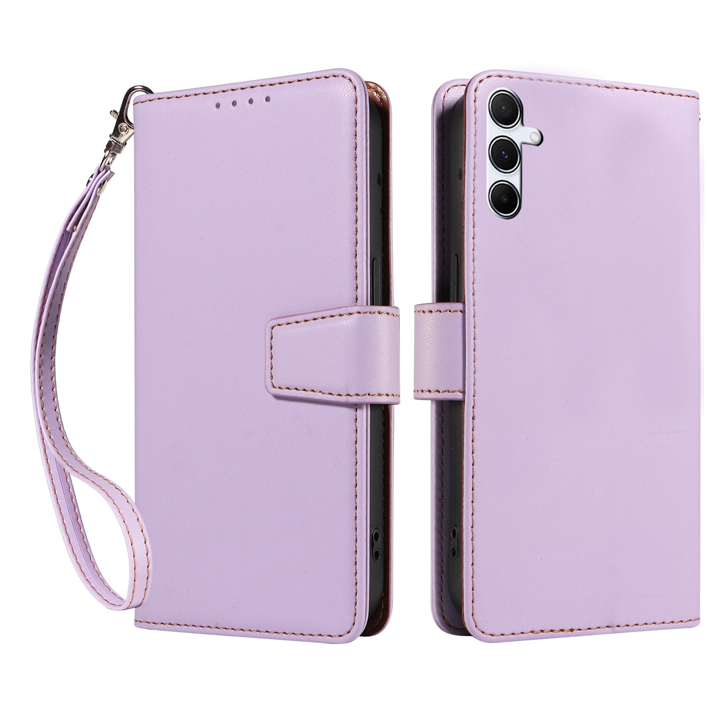 For Samsung Galaxy A16 4G / 5G Case RFID Blocking PU Leather Wallet Flip Phone Cover with Wrist Strap - Lavender Purple