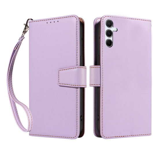 For Samsung Galaxy A16 4G / 5G Case RFID Blocking PU Leather Wallet Flip Phone Cover with Wrist Strap - Lavender Purple