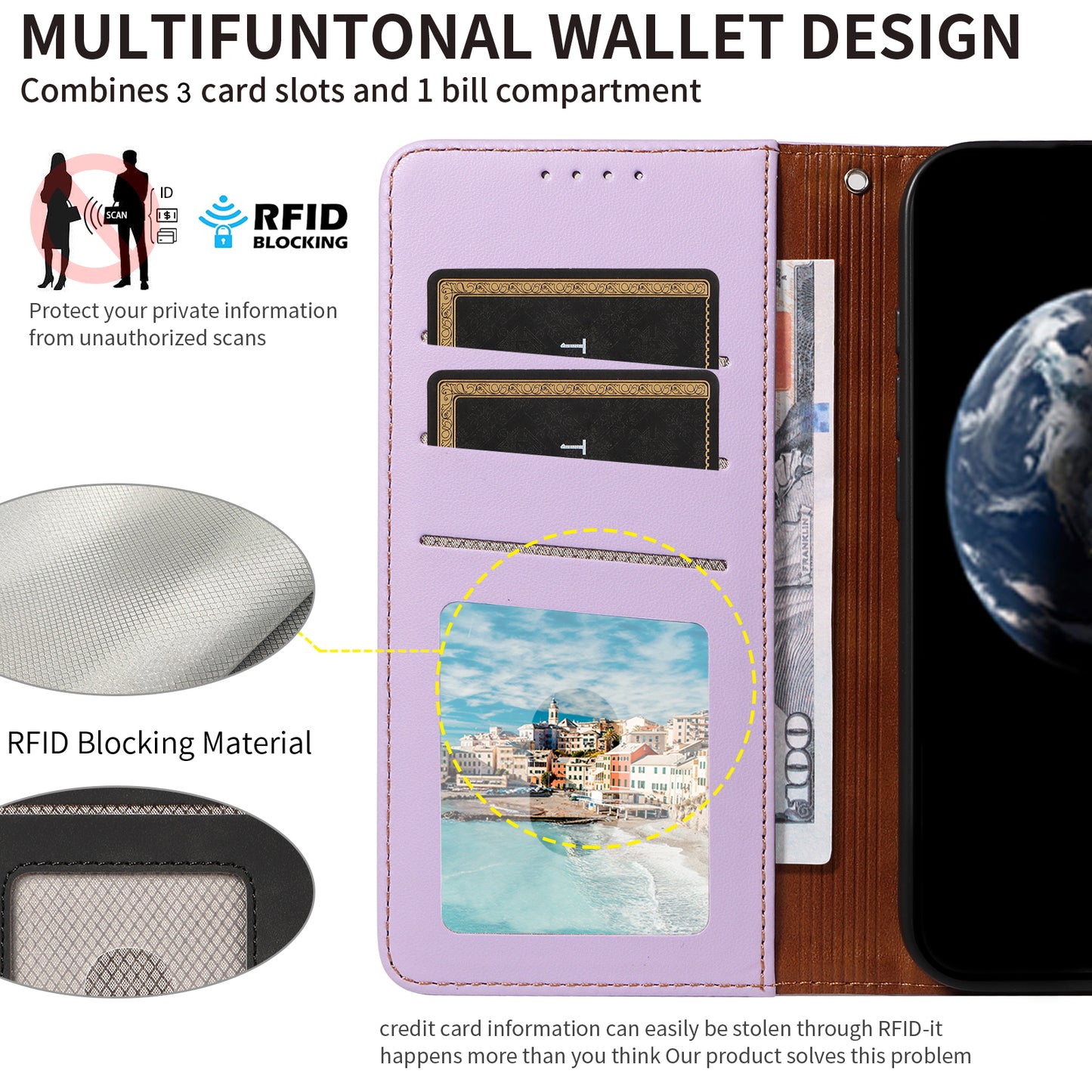 For Samsung Galaxy A16 4G / 5G Case RFID Blocking PU Leather Wallet Flip Phone Cover with Wrist Strap - Lavender Purple