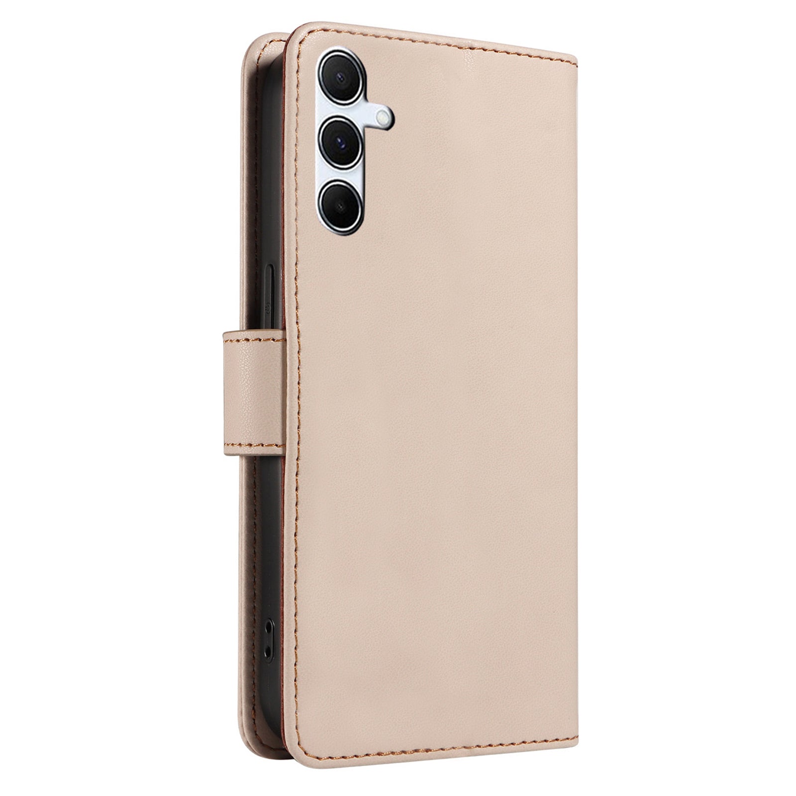 For Samsung Galaxy A16 4G / 5G Case RFID Blocking PU Leather Wallet Flip Phone Cover with Wrist Strap - Apricot
