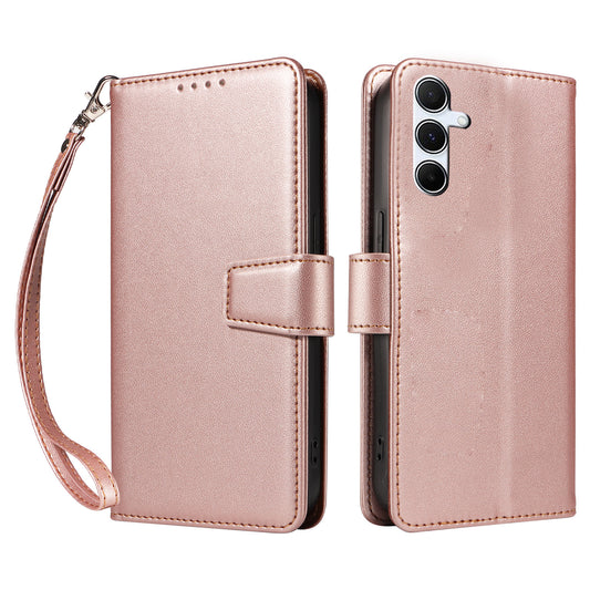 For Samsung Galaxy A16 4G / 5G Case RFID Blocking PU Leather Wallet Flip Phone Cover with Wrist Strap - Rose Gold