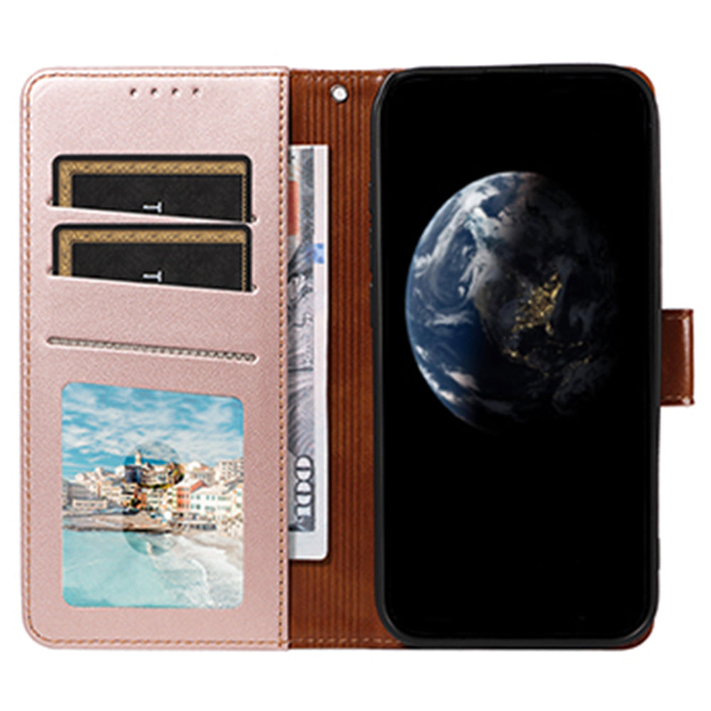 For Samsung Galaxy A16 4G / 5G Case RFID Blocking PU Leather Wallet Flip Phone Cover with Wrist Strap - Rose Gold