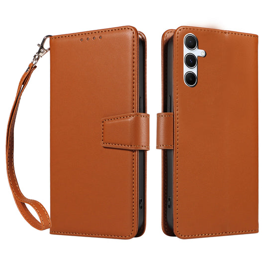 For Samsung Galaxy A16 4G / 5G Case RFID Blocking PU Leather Wallet Flip Phone Cover with Wrist Strap - Light Brown