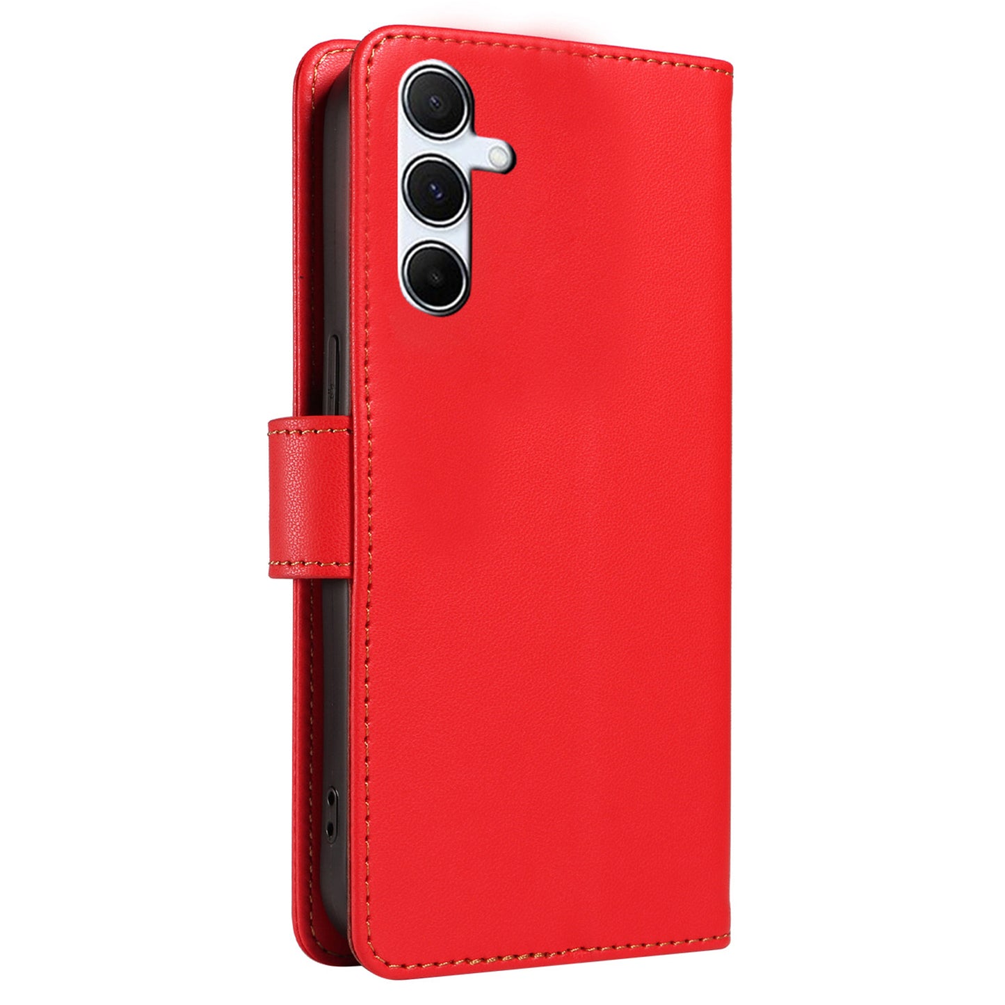 For Samsung Galaxy A16 4G / 5G Case RFID Blocking PU Leather Wallet Flip Phone Cover with Wrist Strap - Red