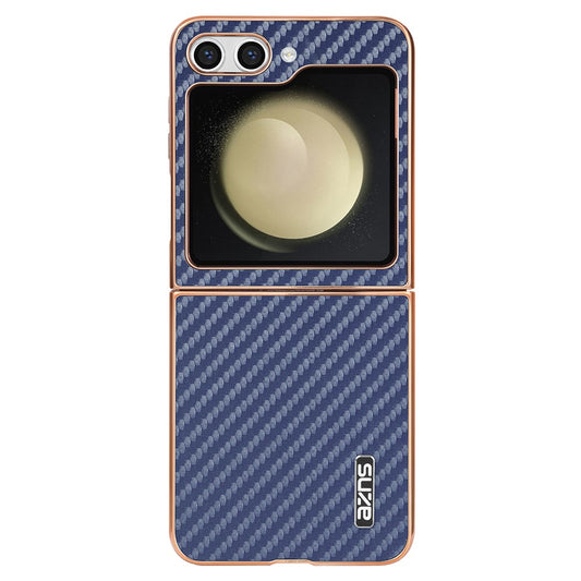 AZNS For Samsung Galaxy Z Flip7 FE 5G / Z Flip6 5G Case Electroplating Carbon Fiber Texture PU+PC Phone Cover - Blue