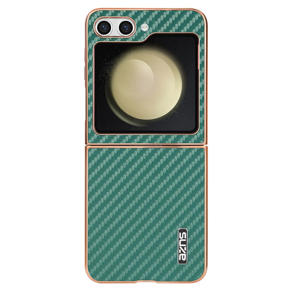 AZNS For Samsung Galaxy Z Flip7 FE 5G / Z Flip6 5G Case Electroplating Carbon Fiber Texture PU+PC Phone Cover - Green