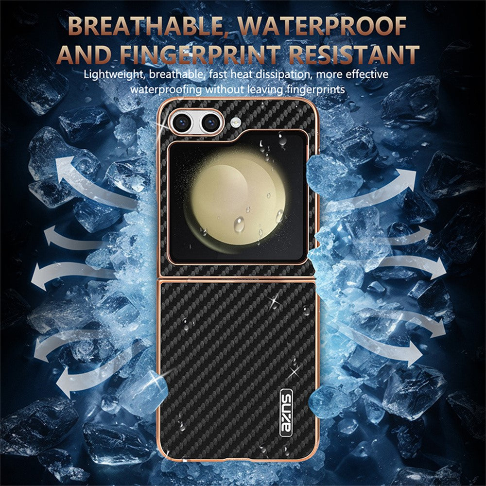 AZNS For Samsung Galaxy Z Flip7 FE 5G / Z Flip6 5G Case Electroplating Carbon Fiber Texture PU+PC Phone Cover - Green