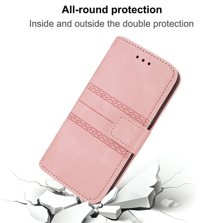 For Samsung Galaxy S25+ Case Wallet Skin-Touch Leather Imprinted Phone Cover - Pink