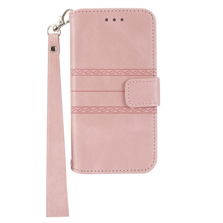 For Samsung Galaxy S25+ Case Wallet Skin-Touch Leather Imprinted Phone Cover - Pink