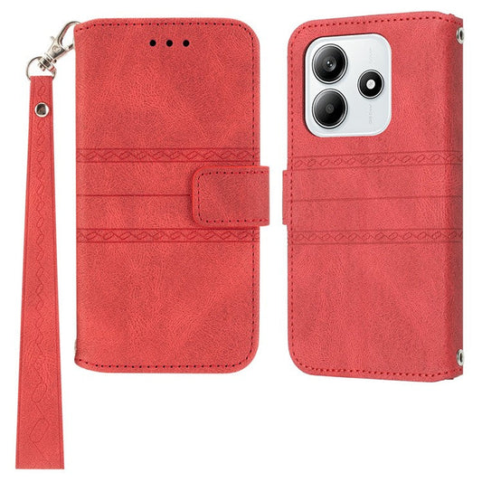 For Xiaomi Redmi Note 14 5G Case Wallet Skin-touch Leather Imprinted Phone Cover - Red