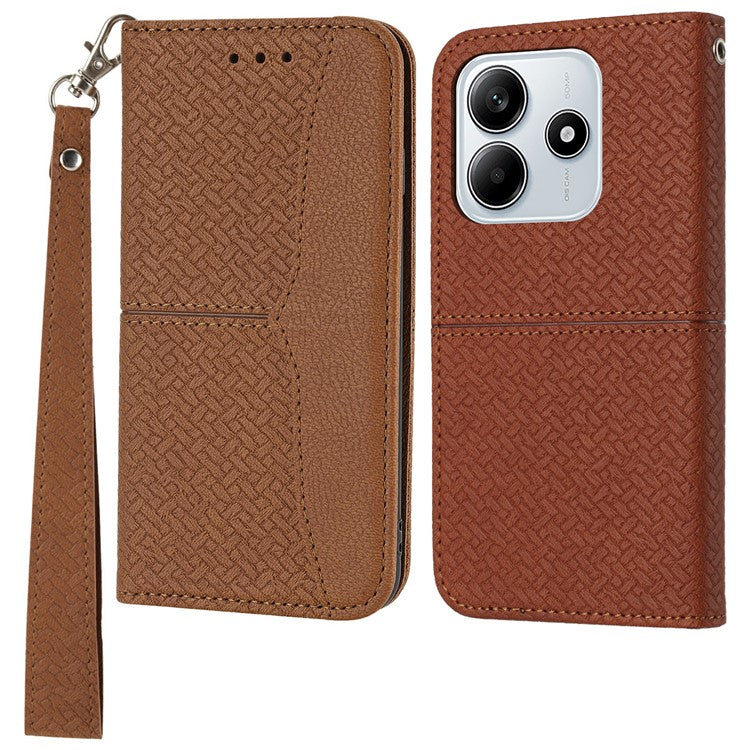 For Xiaomi Redmi Note 14 5G Case Woven Texture PU Leather Wallet Phone Cover - Brown
