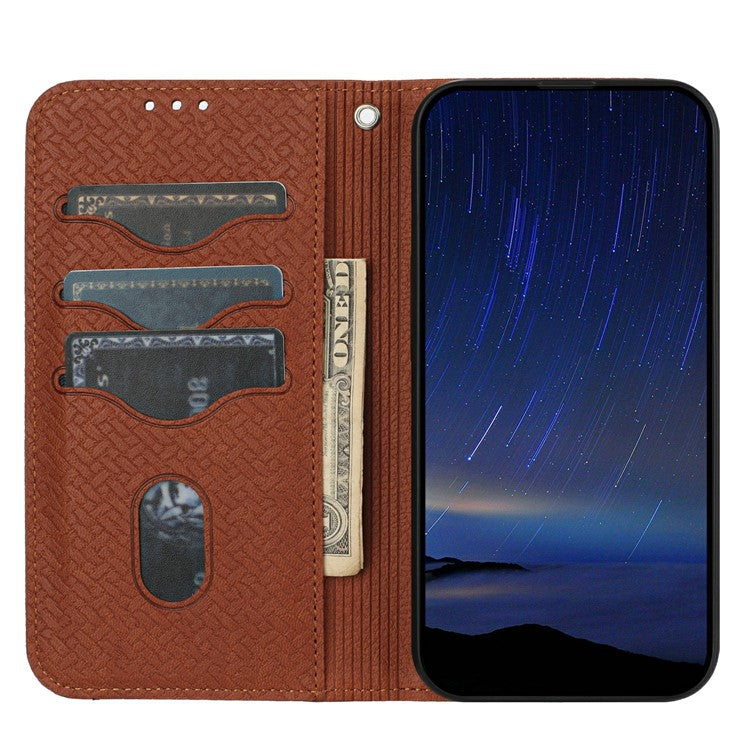 For Xiaomi Redmi Note 14 5G Case Woven Texture PU Leather Wallet Phone Cover - Brown