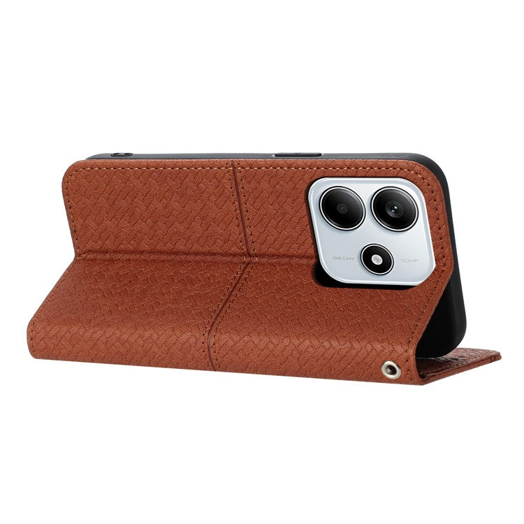 For Xiaomi Redmi Note 14 5G Case Woven Texture PU Leather Wallet Phone Cover - Brown