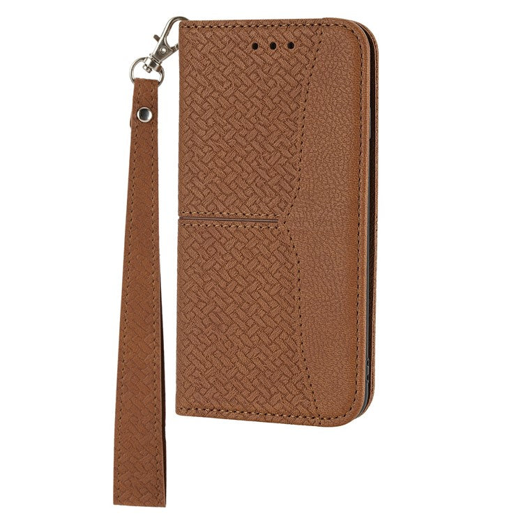 For Xiaomi Redmi Note 14 5G Case Woven Texture PU Leather Wallet Phone Cover - Brown