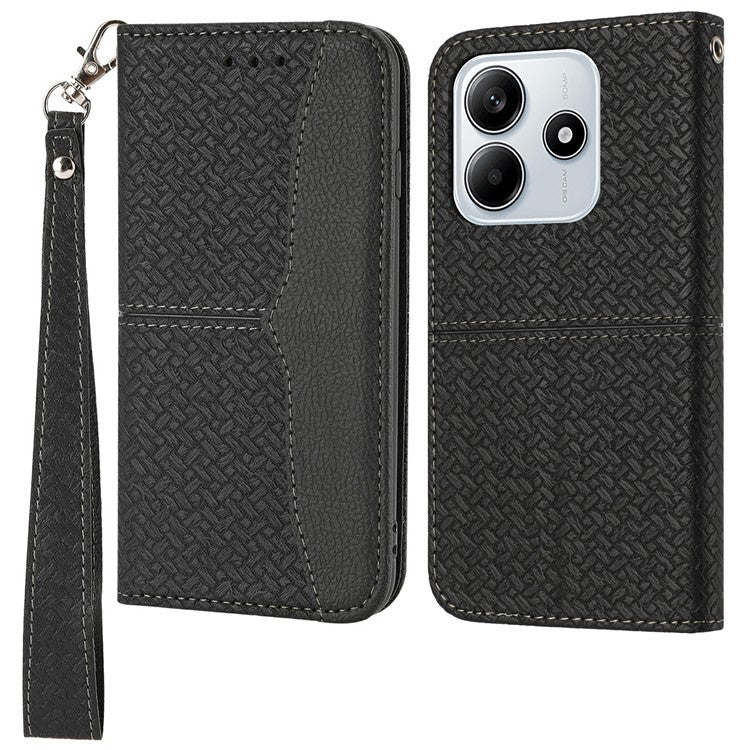 For Xiaomi Redmi Note 14 5G Case Woven Texture PU Leather Wallet Phone Cover - Black