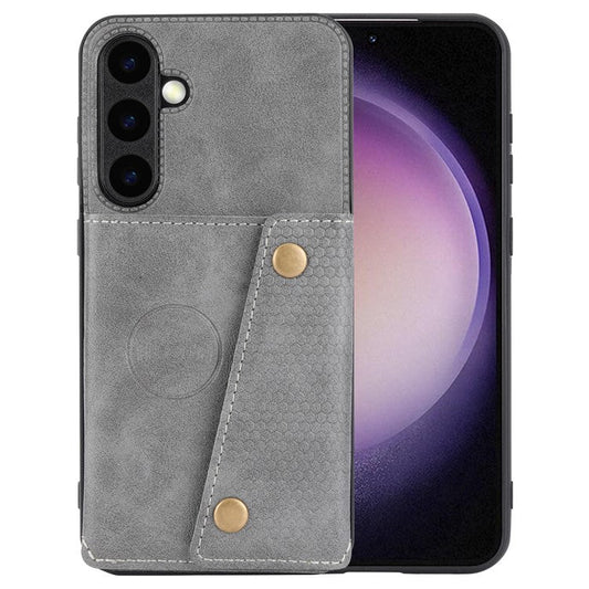 For Samsung Galaxy S25+ Case Card Slots Kickstand Leather + TPU Phone Cover - Grey