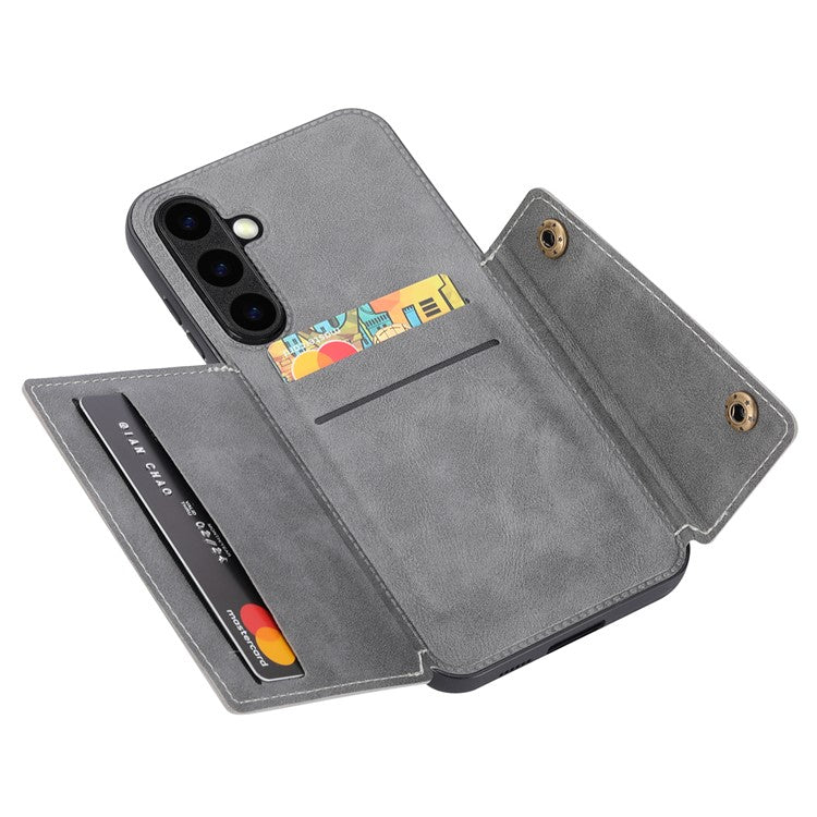 For Samsung Galaxy S25+ Case Card Slots Kickstand Leather + TPU Phone Cover - Grey