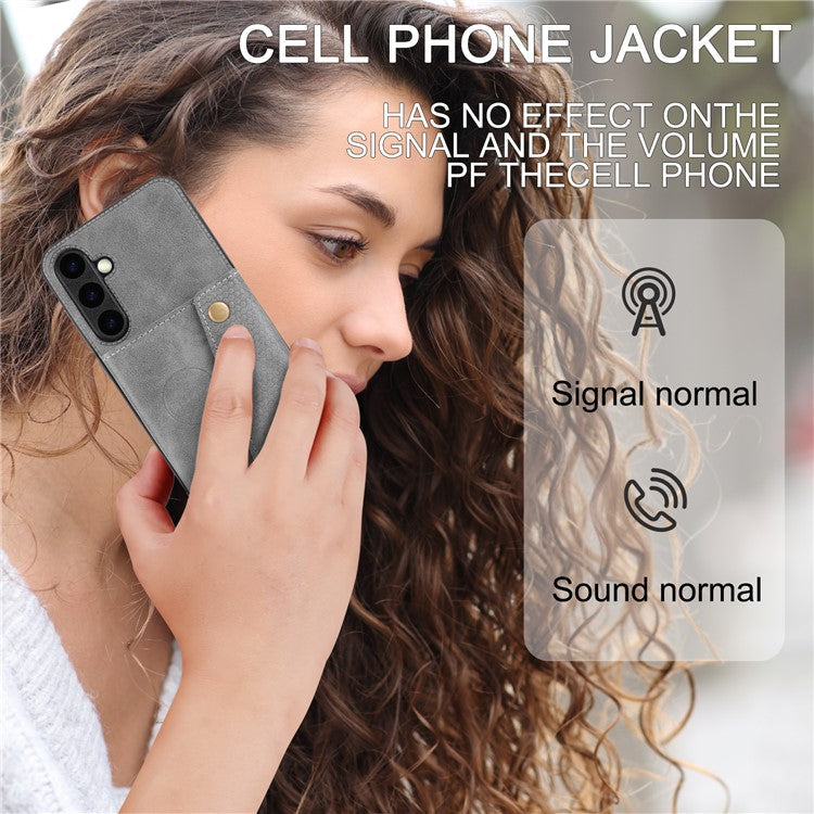 For Samsung Galaxy S25+ Case Card Slots Kickstand Leather + TPU Phone Cover - Grey