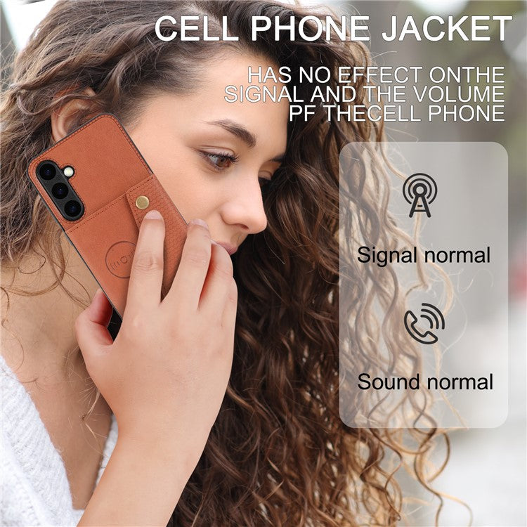 For Samsung Galaxy S25 Case Card Slots Kickstand Leather + TPU Phone Cover - Brown