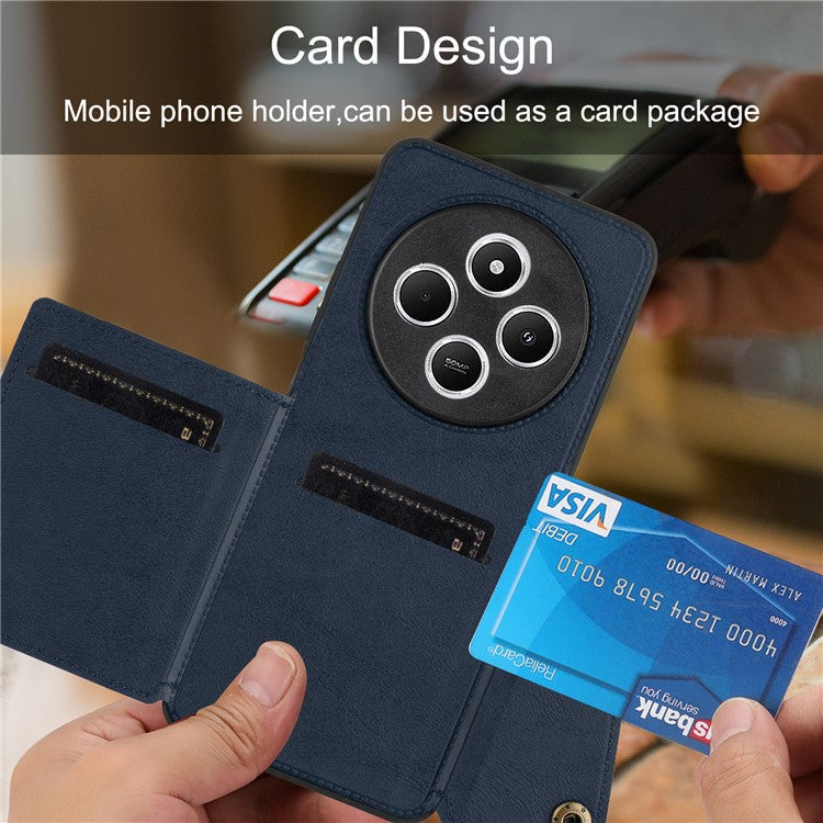 For Xiaomi Poco C75 4G / Redmi 14R 5G / 14C 4G Case Card Slots Kickstand Leather + TPU Phone Cover - Blue