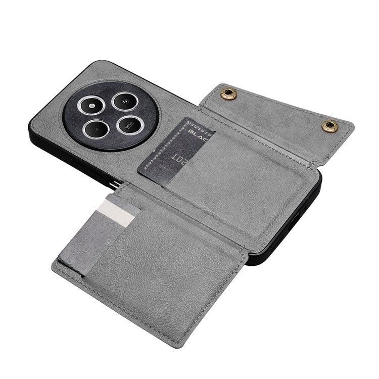 For Xiaomi Poco C75 4G / Redmi 14R 5G / 14C 4G Case Card Slots Kickstand Leather + TPU Phone Cover - Grey