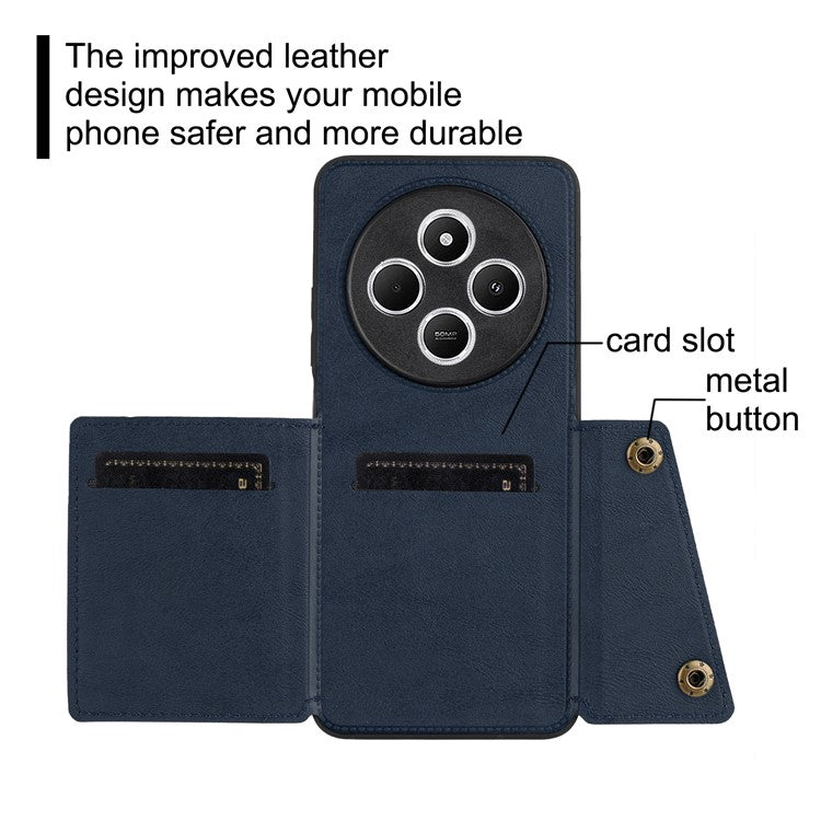 For Xiaomi Poco C75 4G / Redmi 14R 5G / 14C 4G Case Card Slots Kickstand Leather + TPU Phone Cover - Grey