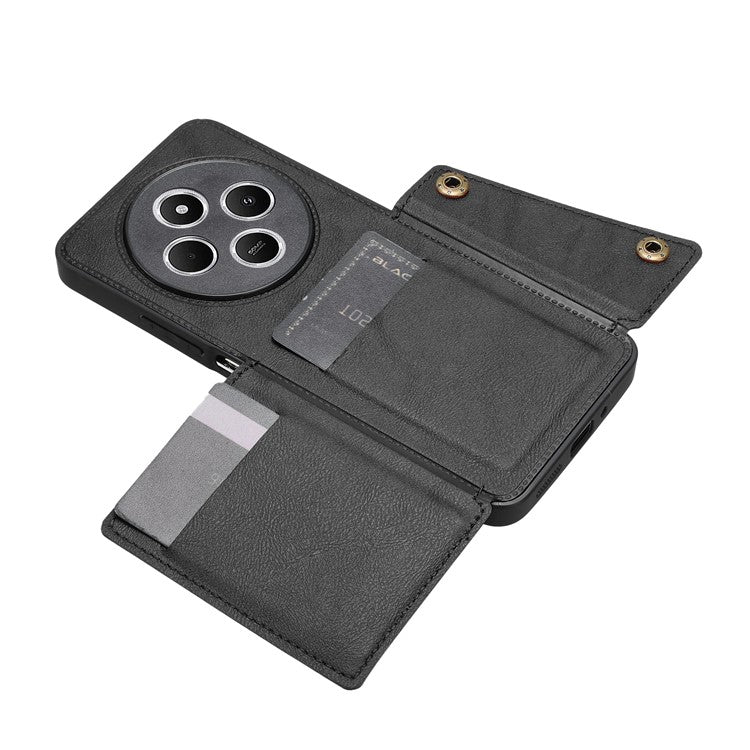 For Xiaomi Poco C75 4G / Redmi 14R 5G / 14C 4G Case Card Slots Kickstand Leather + TPU Phone Cover - Black