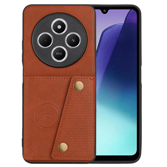 For Xiaomi Poco C75 4G / Redmi 14R 5G / 14C 4G Case Card Slots Kickstand Leather + TPU Phone Cover - Brown