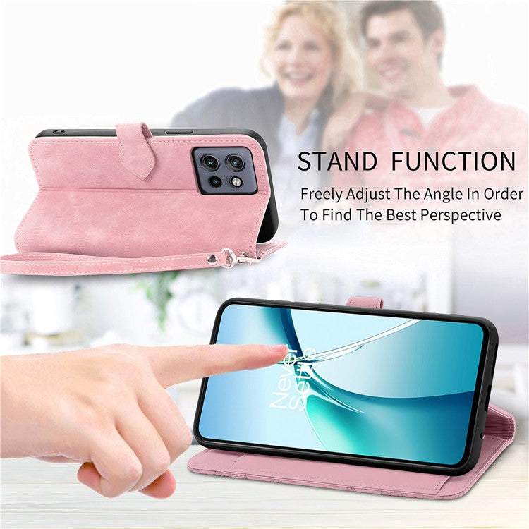 Case For Motorola Edge 50 Neo 5G / Moto S50 5G / Thinkphone 25 5G Zipper Wallet PU Leather Flower Imprint Phone Cover - Pink