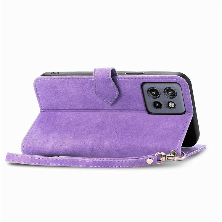 Case For Motorola Edge 50 Neo 5G / Moto S50 5G / Thinkphone 25 5G Zipper Wallet PU Leather Flower Imprint Phone Cover - Light Purple