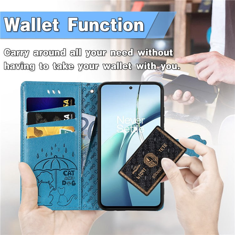 For Motorola Edge 50 Neo 5G Case Leather Wallet Flip Phone Cover Cute Cat Dog Pattern - Blue